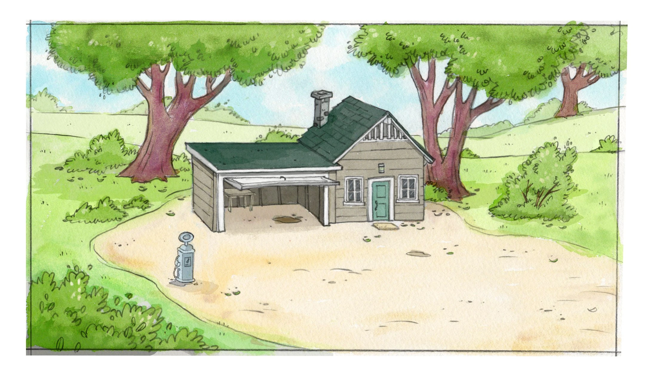 Regular Show Watercolored Background House in the Park